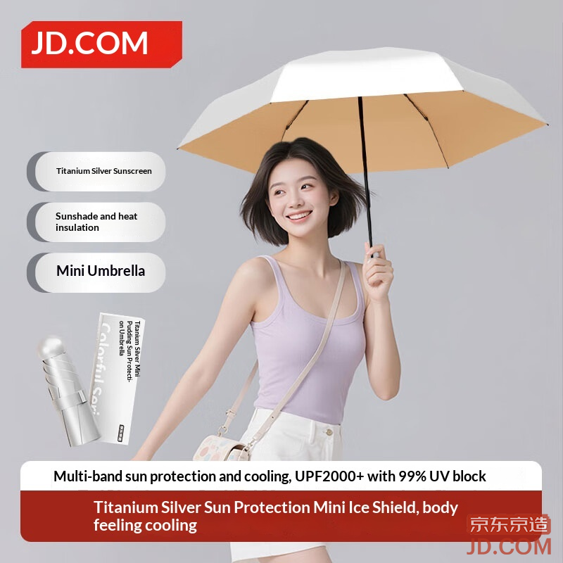 JD Small Silver Shield Capsule Umbrella for Sun/Rain, UV Protection, Folding, Pink